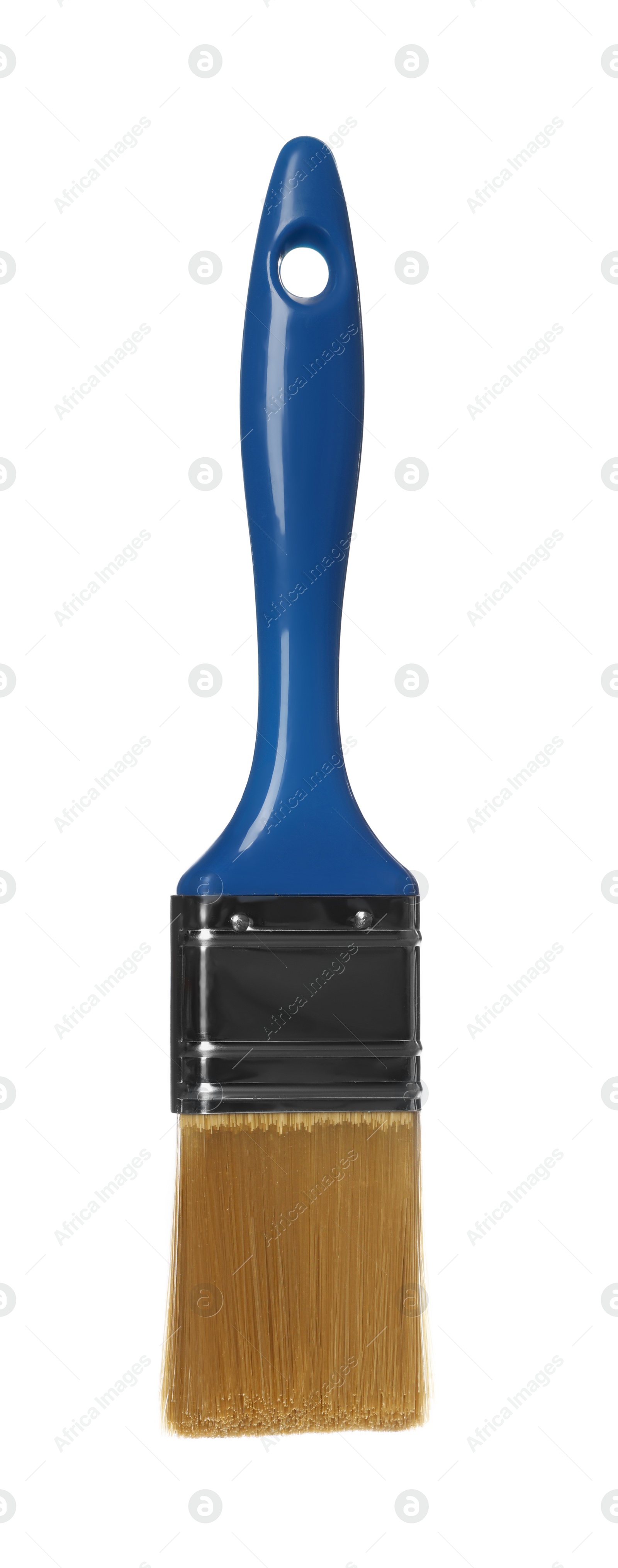 Photo of Paint brush with blue handle isolated on white