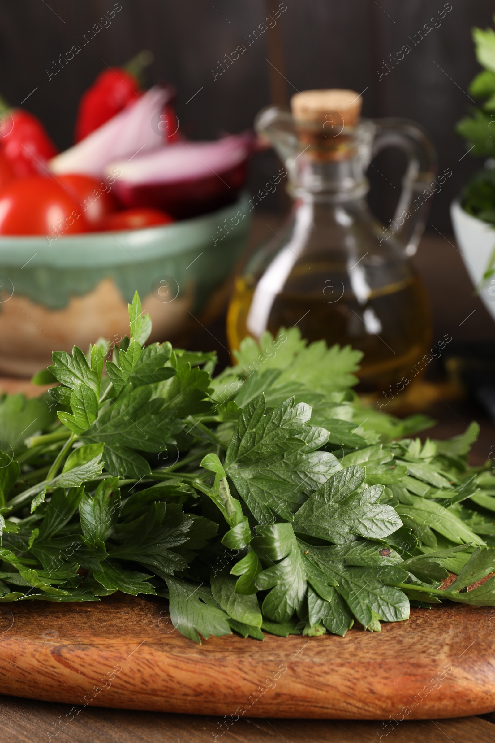 Photo of Fresh green parsley on table, closeup view