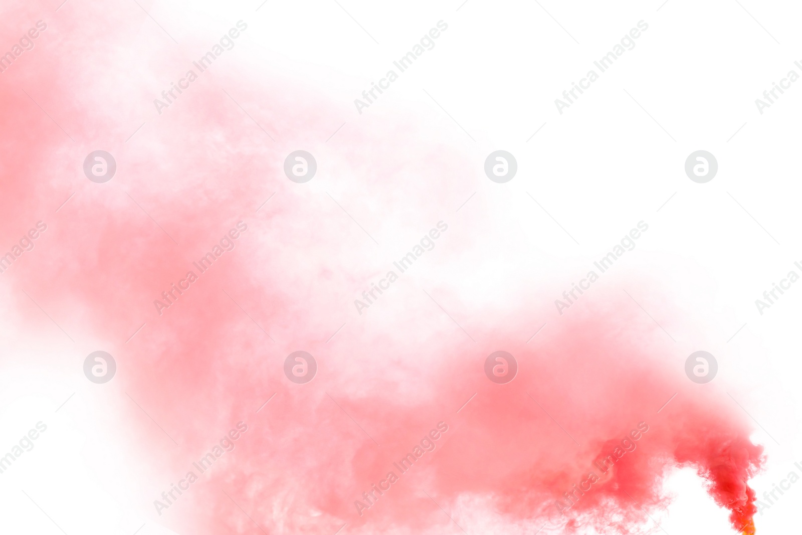 Photo of Woman with color smoke bomb and umbrella outdoors, closeup
