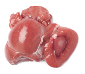 Fresh raw beef kidneys on white background, top view