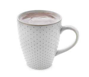 Photo of Delicious cocoa in cup on white background