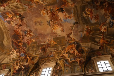 Photo of Rome, Italy - February 3, 2024: The Triumph of Saint Ignatius by Andrea Pozzo in Borghese Gallery, low angle view
