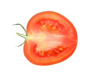 Half of fresh ripe red tomato on white background