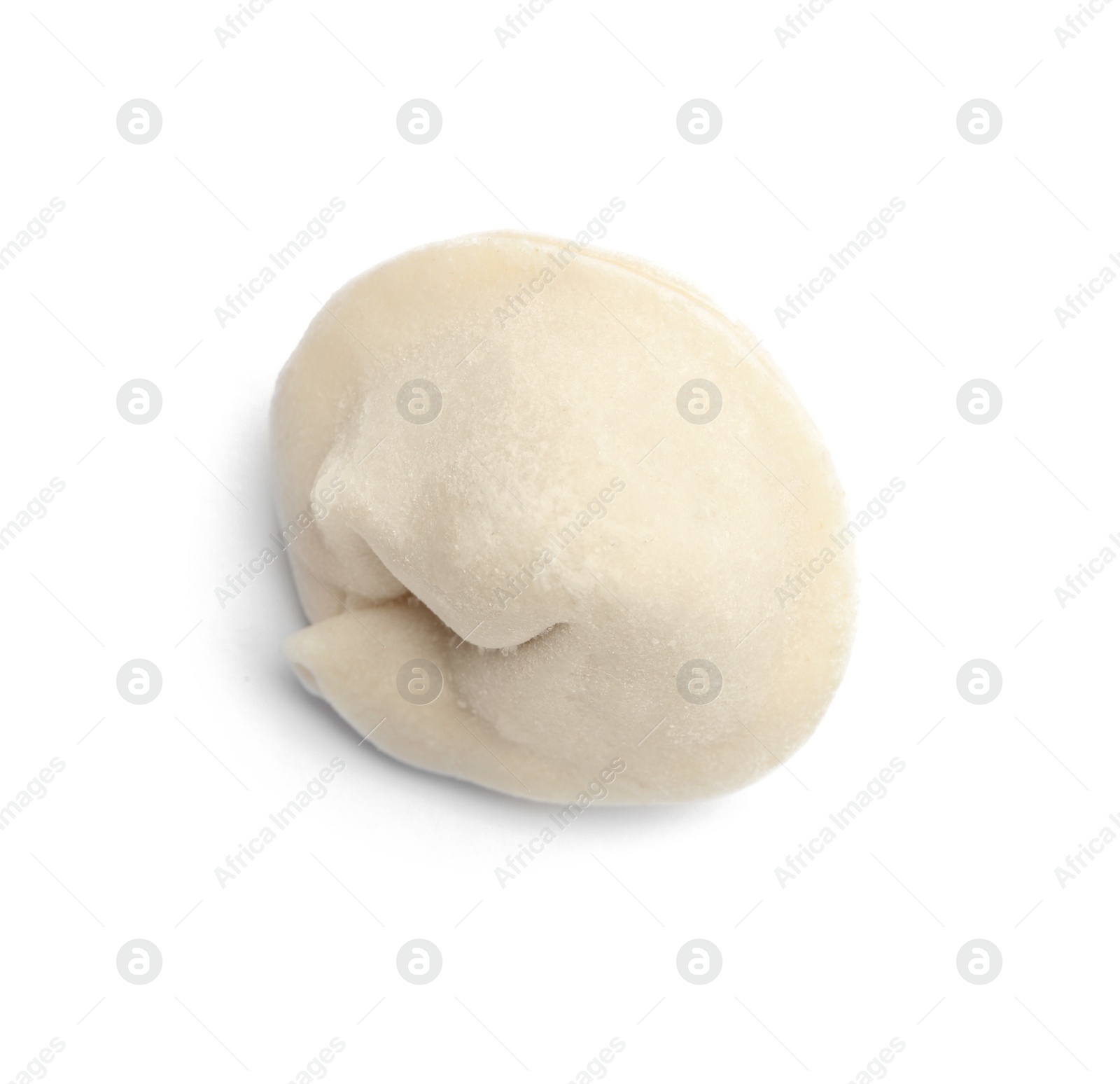 Photo of Frozen raw dumpling on white background. Traditional dish