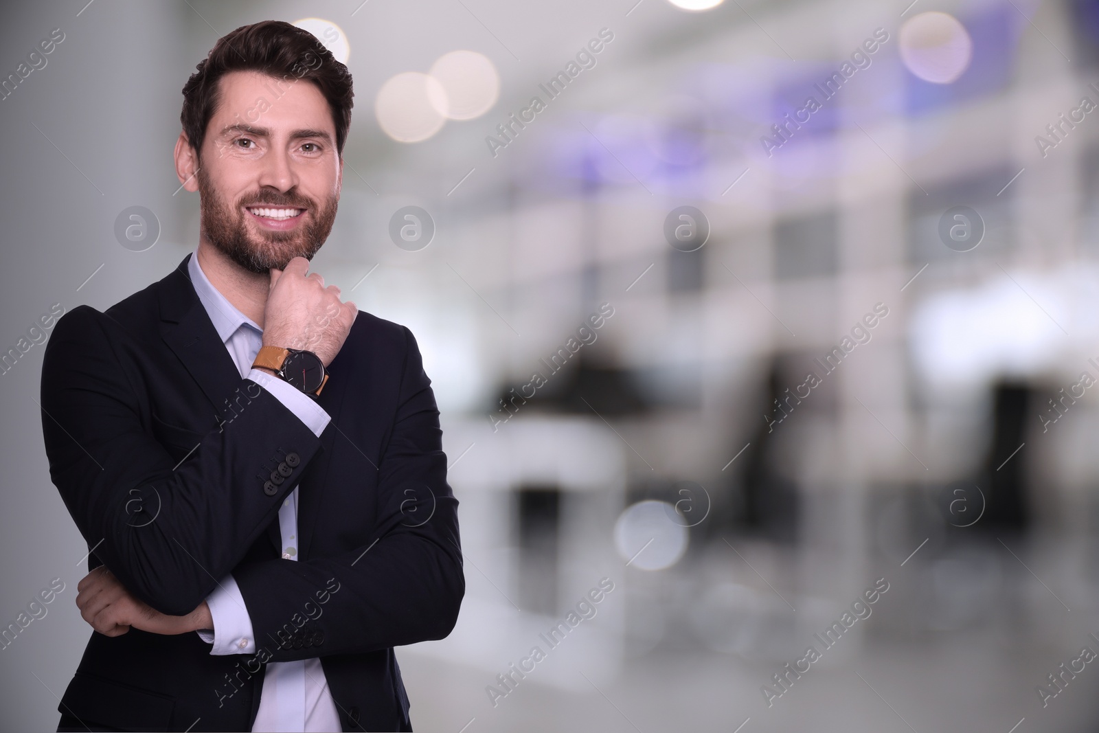 Image of Successful lawyer on blurred background, space for text