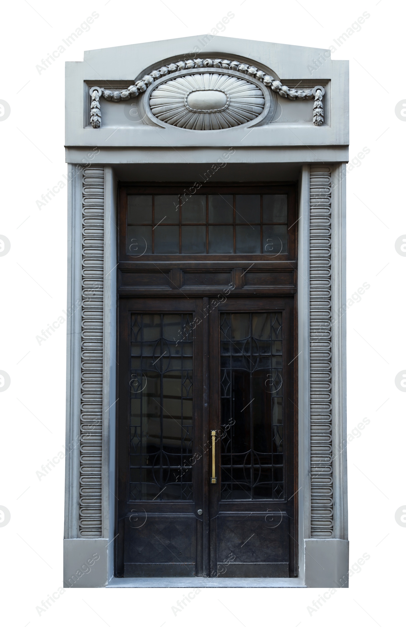 Image of Beautiful old-fashioned wooden door and transom window isolated on white