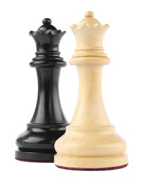 Photo of Different queens on white background. Chess pieces
