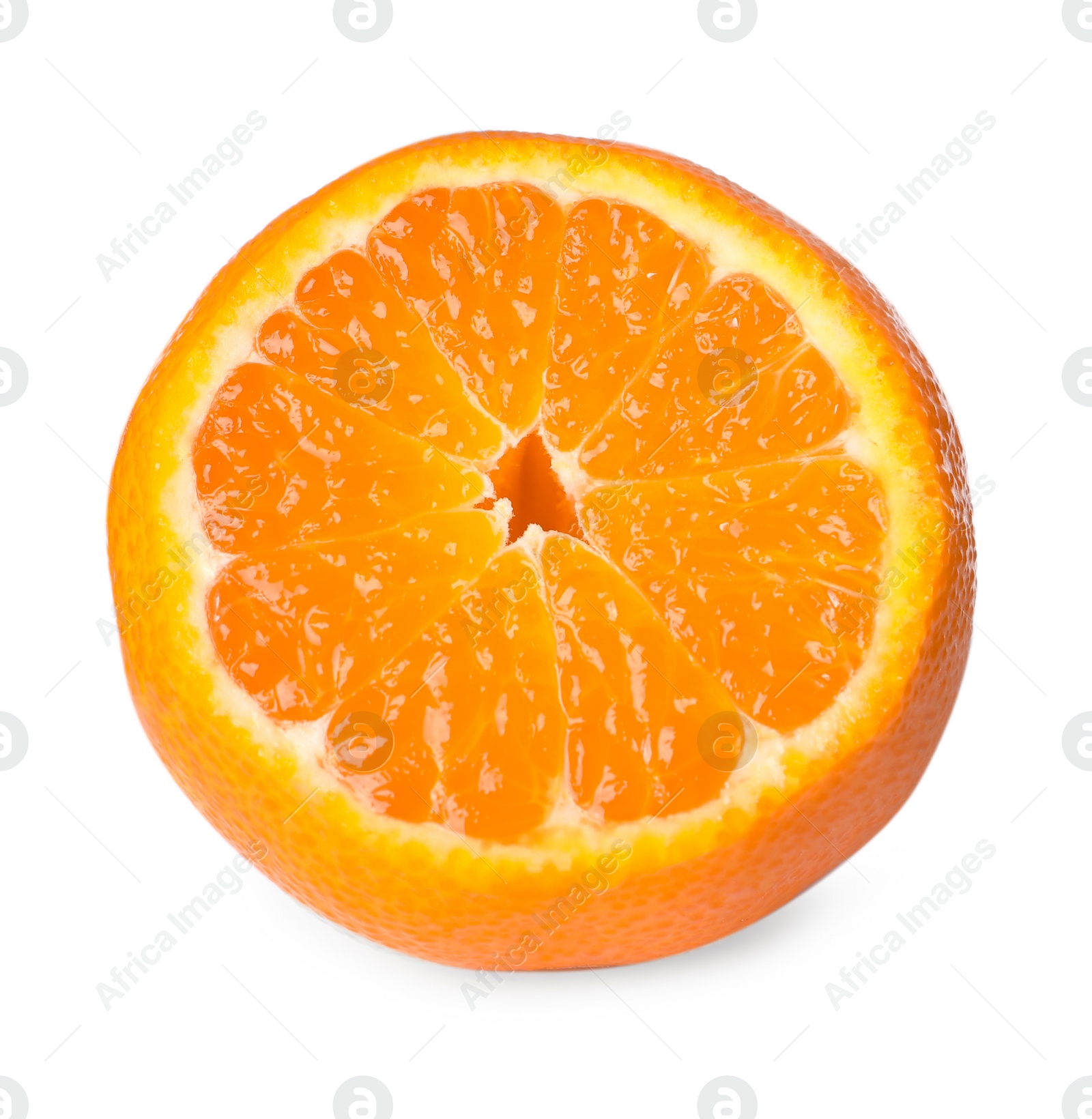 Photo of One cut ripe tangerine isolated on white