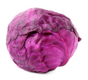 Photo of One raw red cabbage with water drops isolated on white