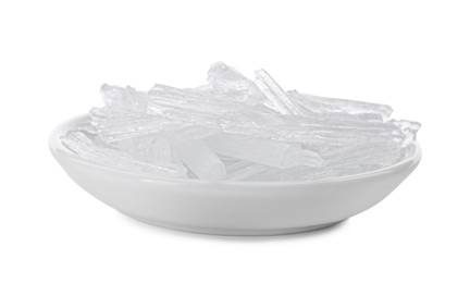 Photo of Menthol crystals in bowl on white background