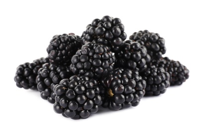 Beautiful tasty ripe blackberries on white background