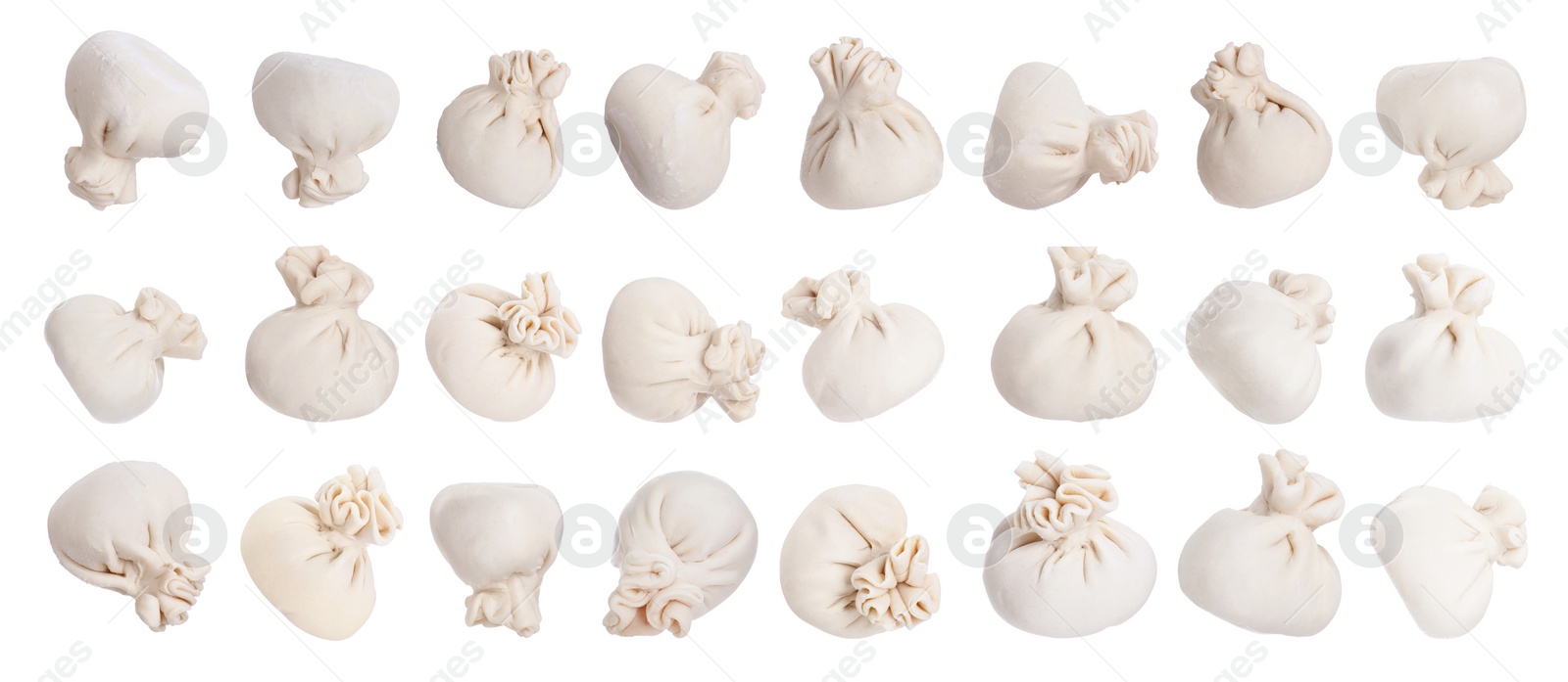 Image of Uncooked khinkalis (dumplings) isolated on white, set