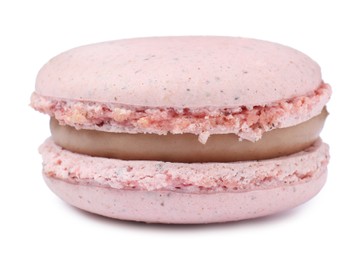 Photo of Pink macaron isolated on white. Delicious dessert