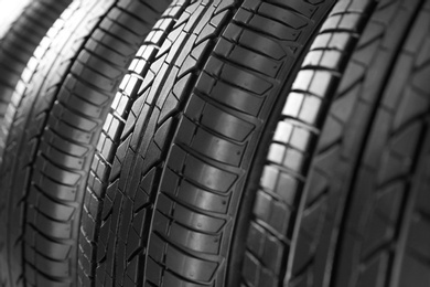 Car tires, closeup