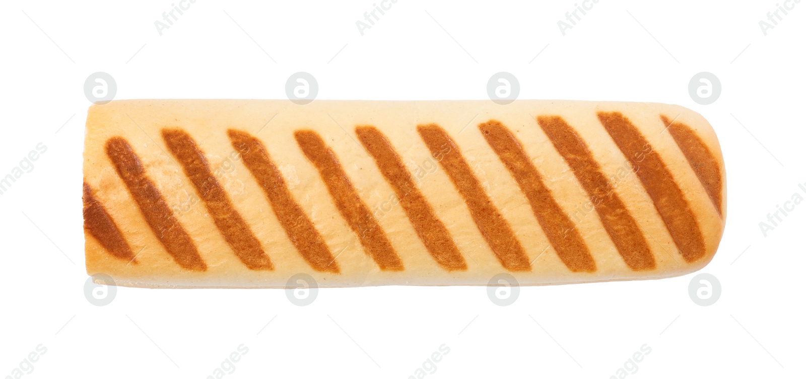 Photo of Fresh hot dog bun isolated on white, top view