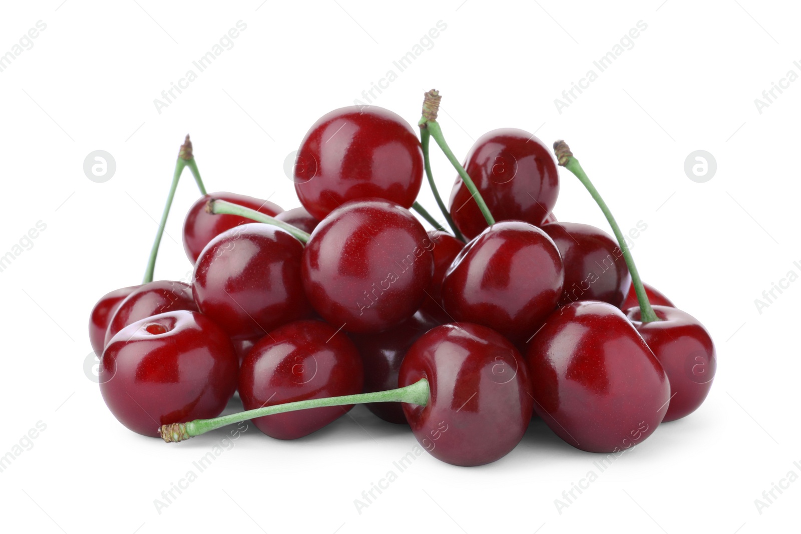 Photo of Bunch of juicy cherries on white background