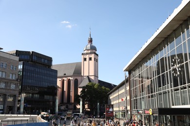 Cologne, Germany - August 28, 2022: Beautiful view of city street with different architecture