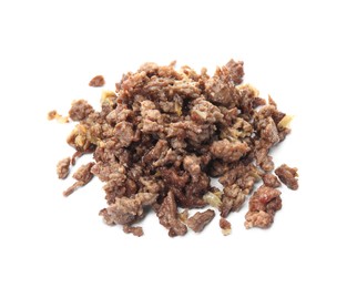 Photo of Pile of fried minced meat on white background