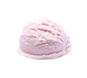 Photo of Scoop of tasty pink ice cream isolated on white