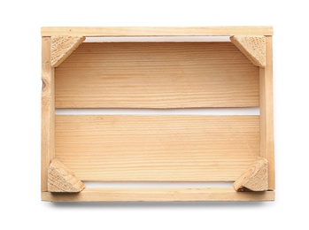 Empty wooden crate on white background, top view