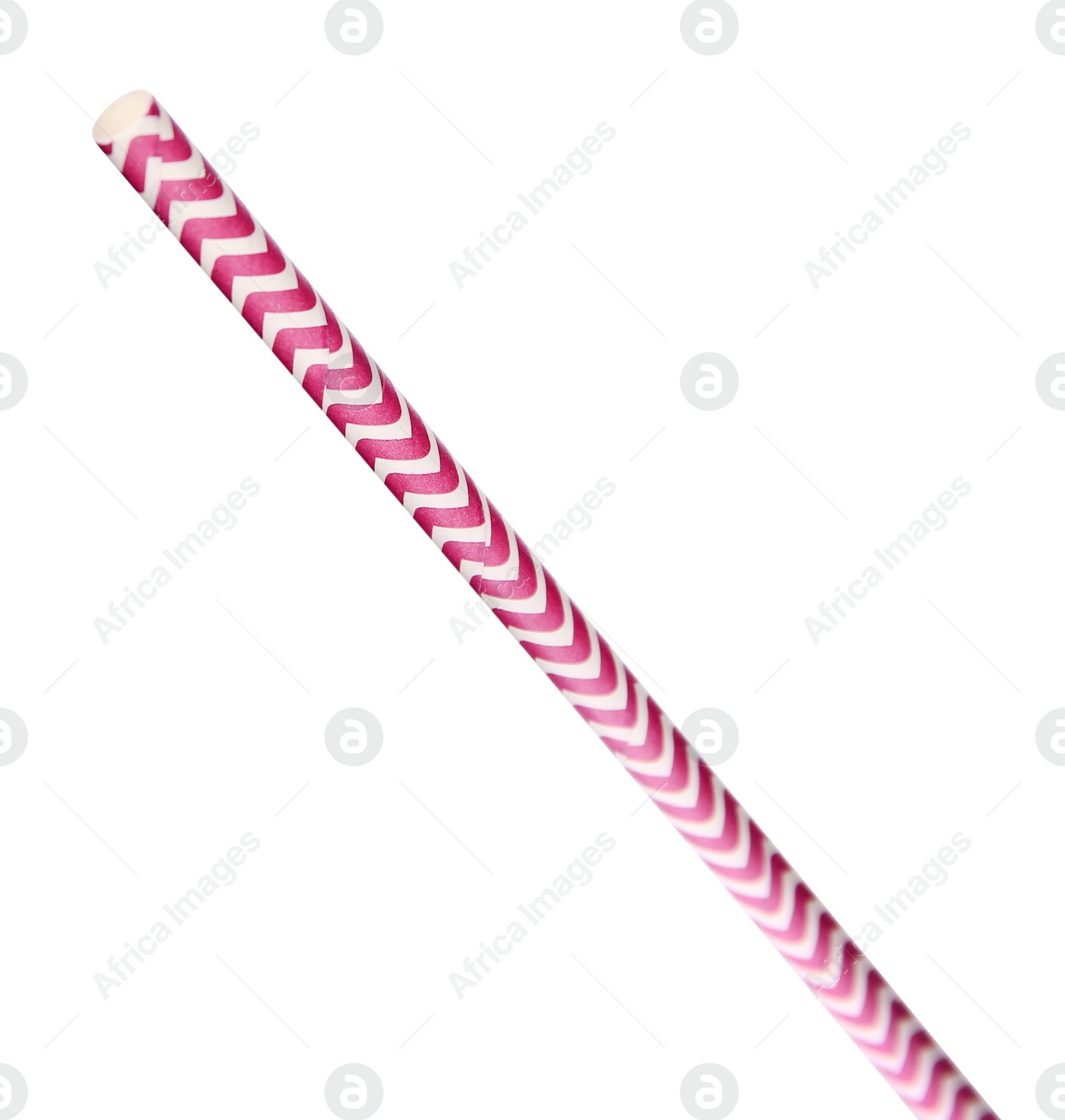 Photo of One striped paper straw for drinking isolated on white