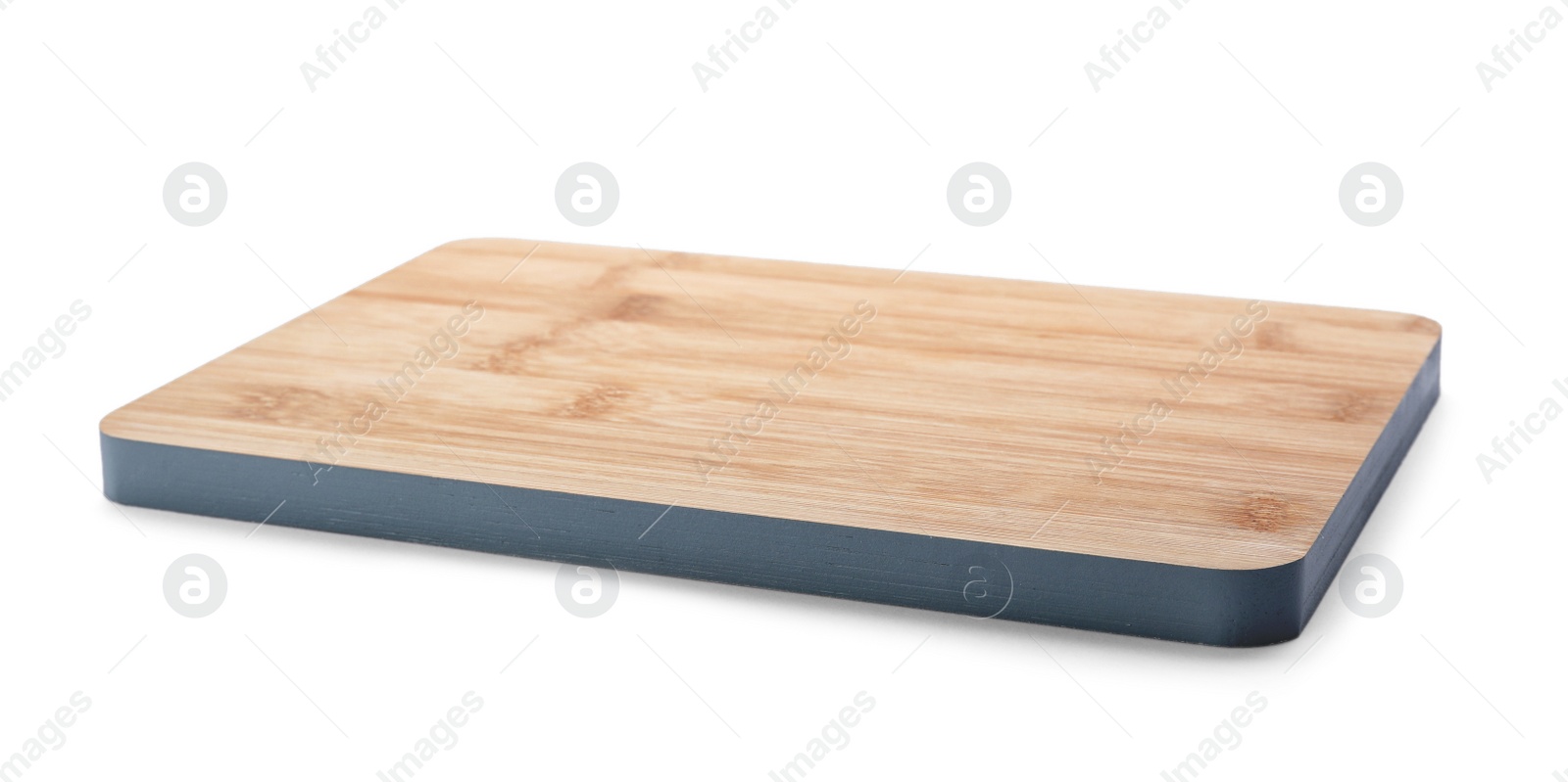 Photo of Wooden board on white background. Kitchen accessory