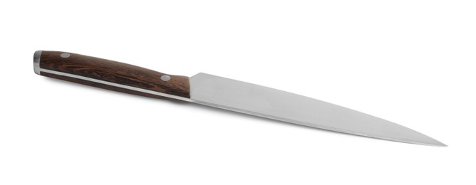 Photo of One knife with wooden handle isolated on white