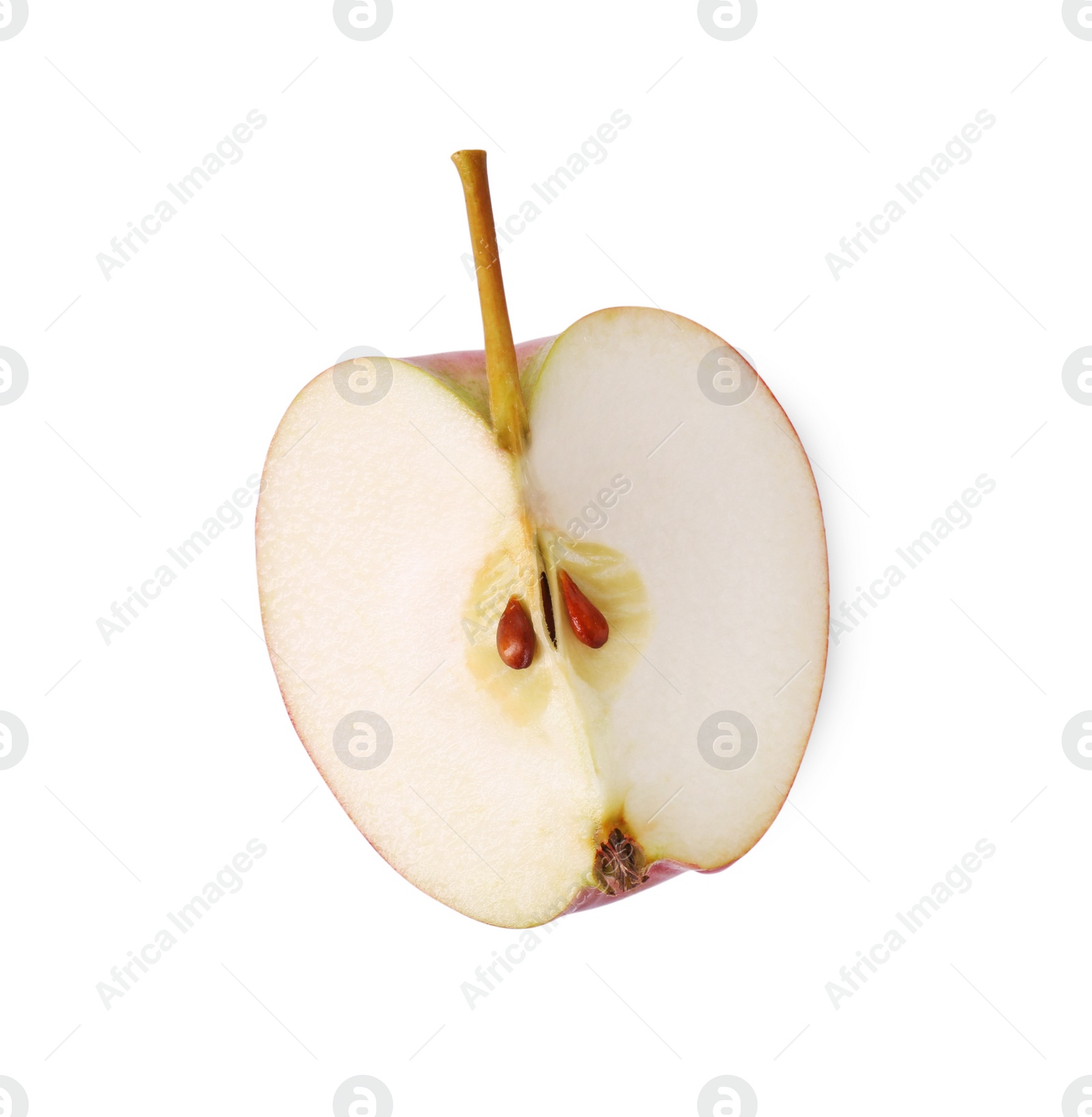 Photo of Piece of fresh ripe apple isolated on white, top view