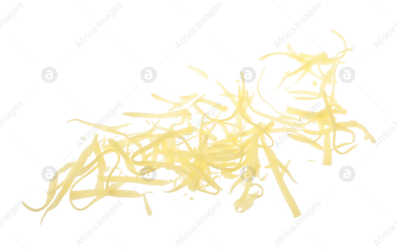 Photo of Tasty grated cheese isolated on white. Dairy product