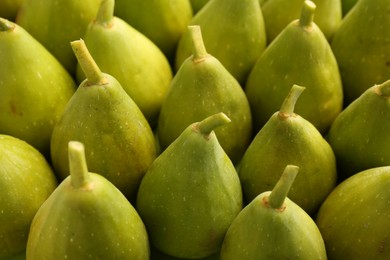 Many fresh green figs as background, closeup