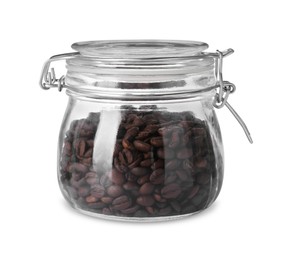 Jar full of coffee beans isolated on white