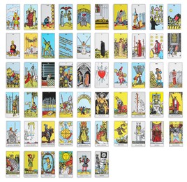 Image of Set with different tarot cards on white background