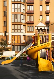 Colourful outdoor playground for children in residential area