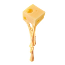 Image of Tasty cheese stretching in air on white background