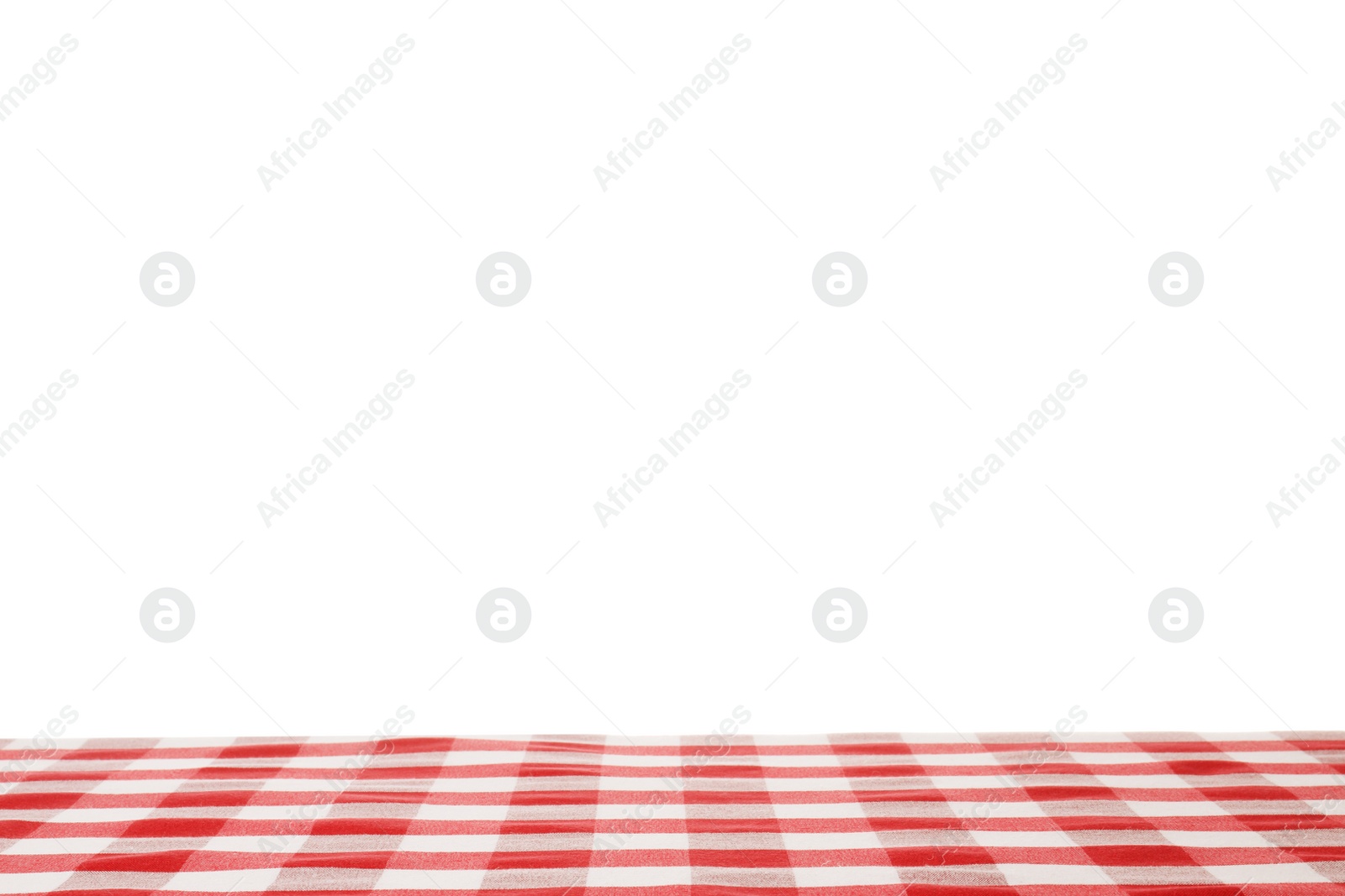 Photo of Table with red checkered cloth isolated on white