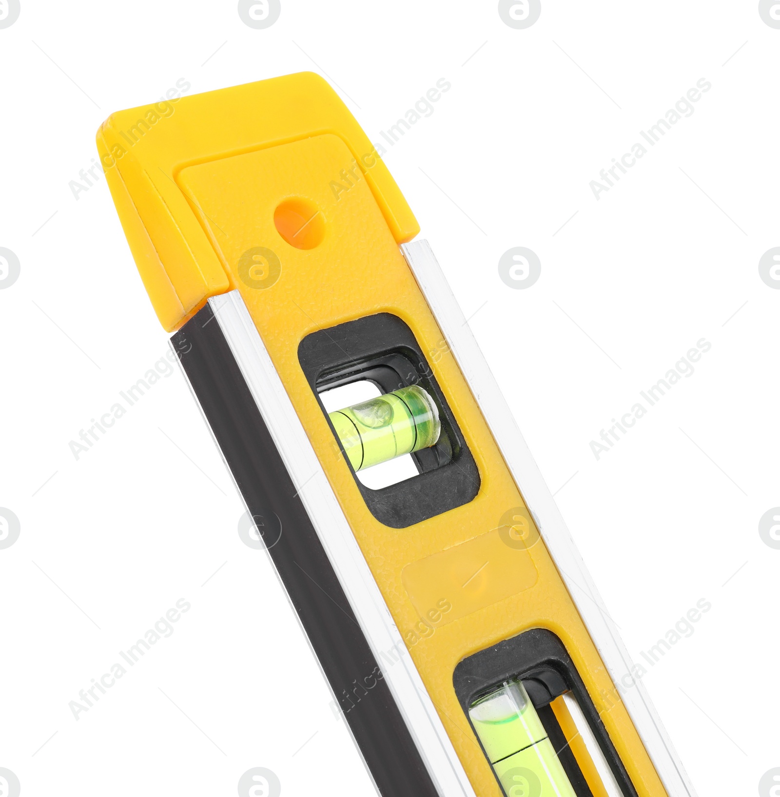 Photo of Yellow building level isolated on white. Construction tool