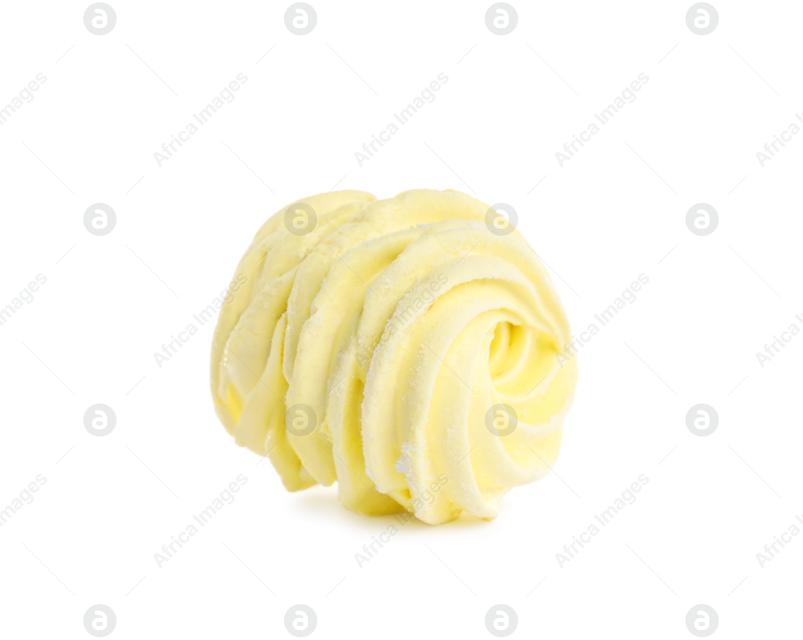 Photo of One delicious yellow zephyr isolated on white