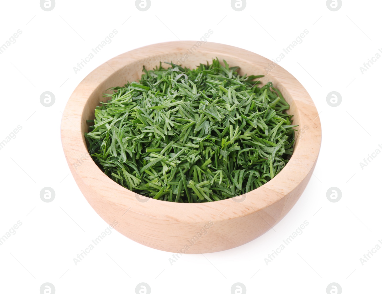 Photo of Fresh dill in bowl isolated on white