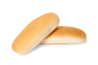 Two fresh hot dog buns isolated on white