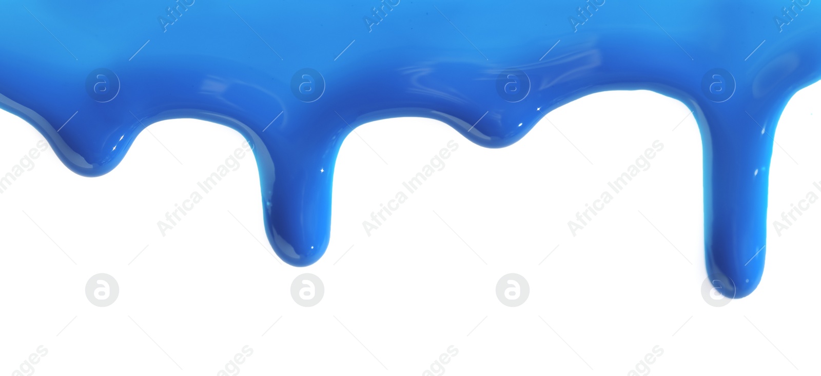 Photo of Blue nail polish flowing on white background