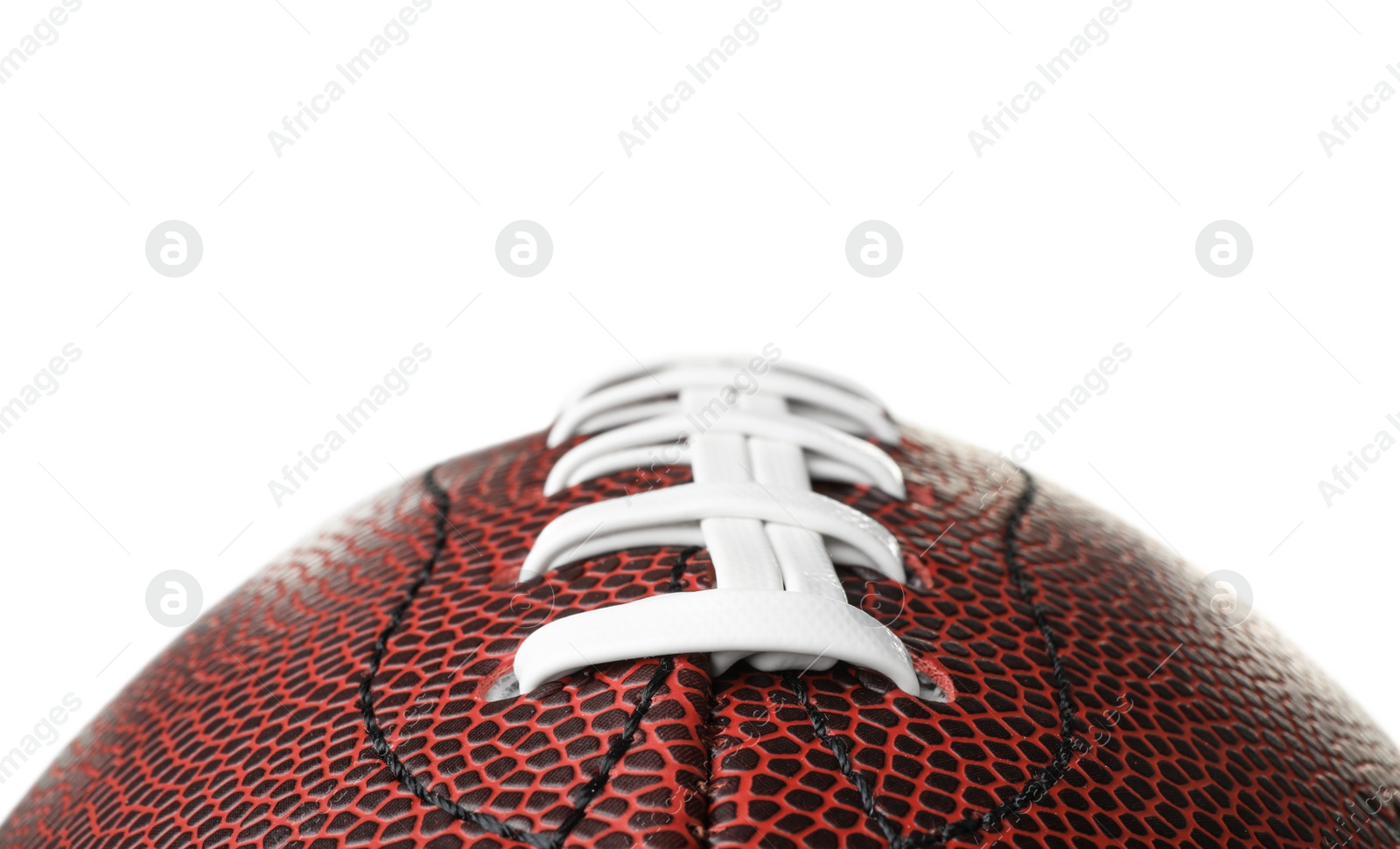 Photo of Leather American football ball on white background, closeup