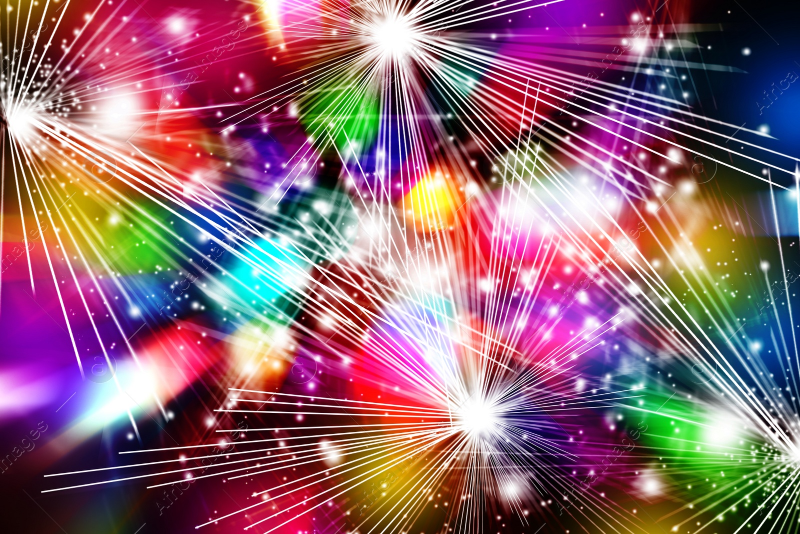 Image of Blurred view of abstract bright colorful background with sparks and bokeh effect 