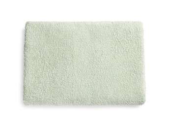 Soft light green terry towel isolated on white, top view
