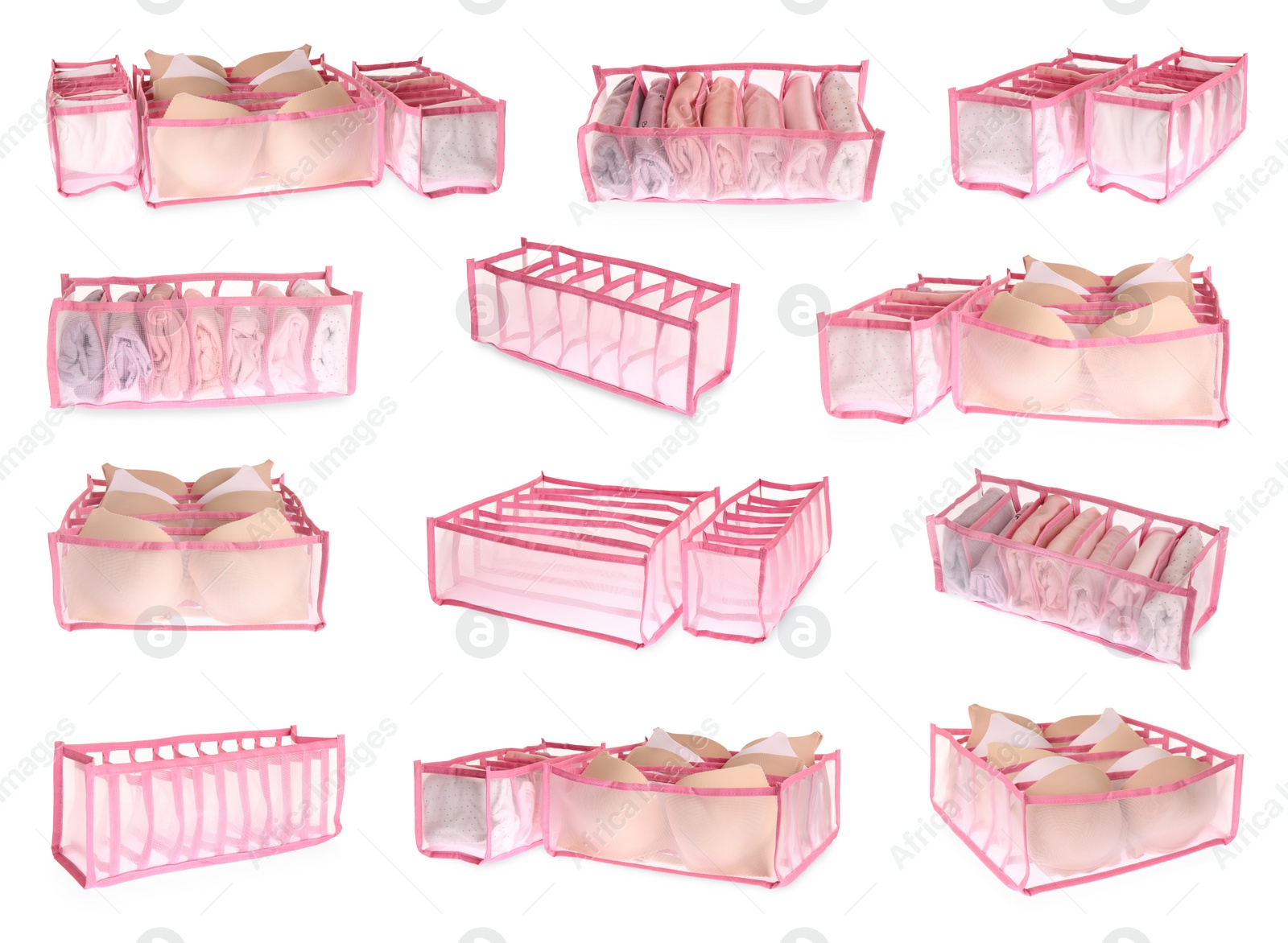 Image of Set with organizers for underwear on white background