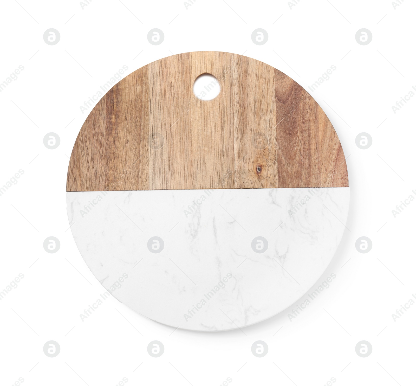 Photo of One cutting board isolated on white, top view