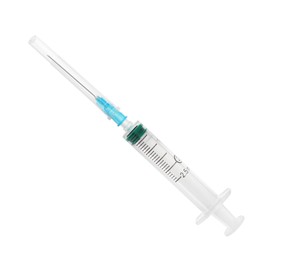 Medical syringe isolated on white. First aid item