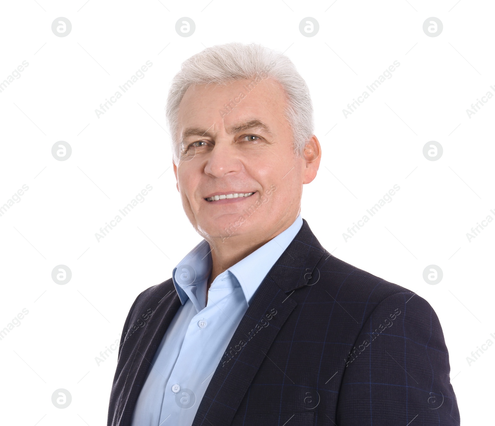 Photo of Portrait of handsome mature man on white background