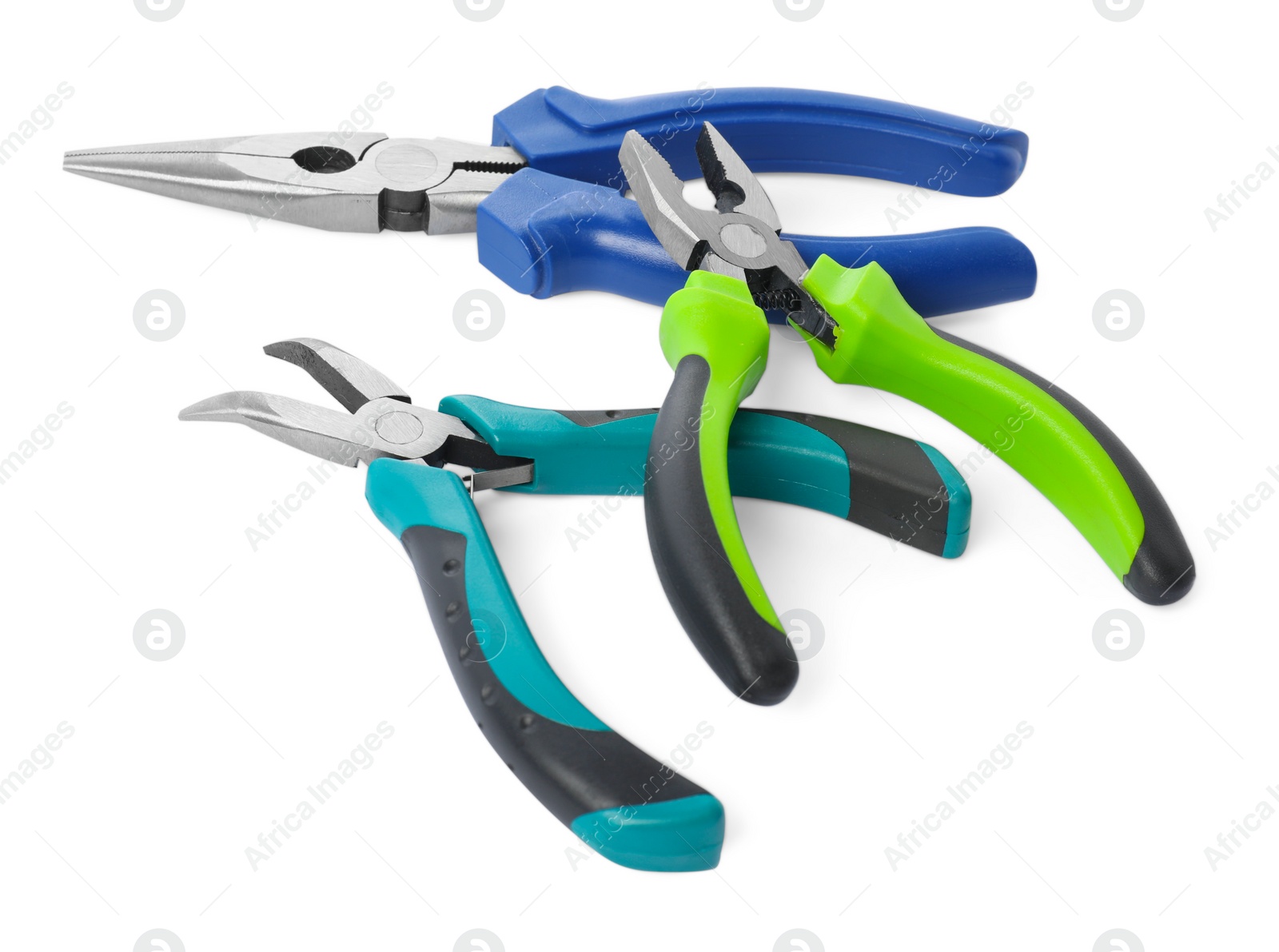 Photo of Different pliers isolated on white. Construction tool