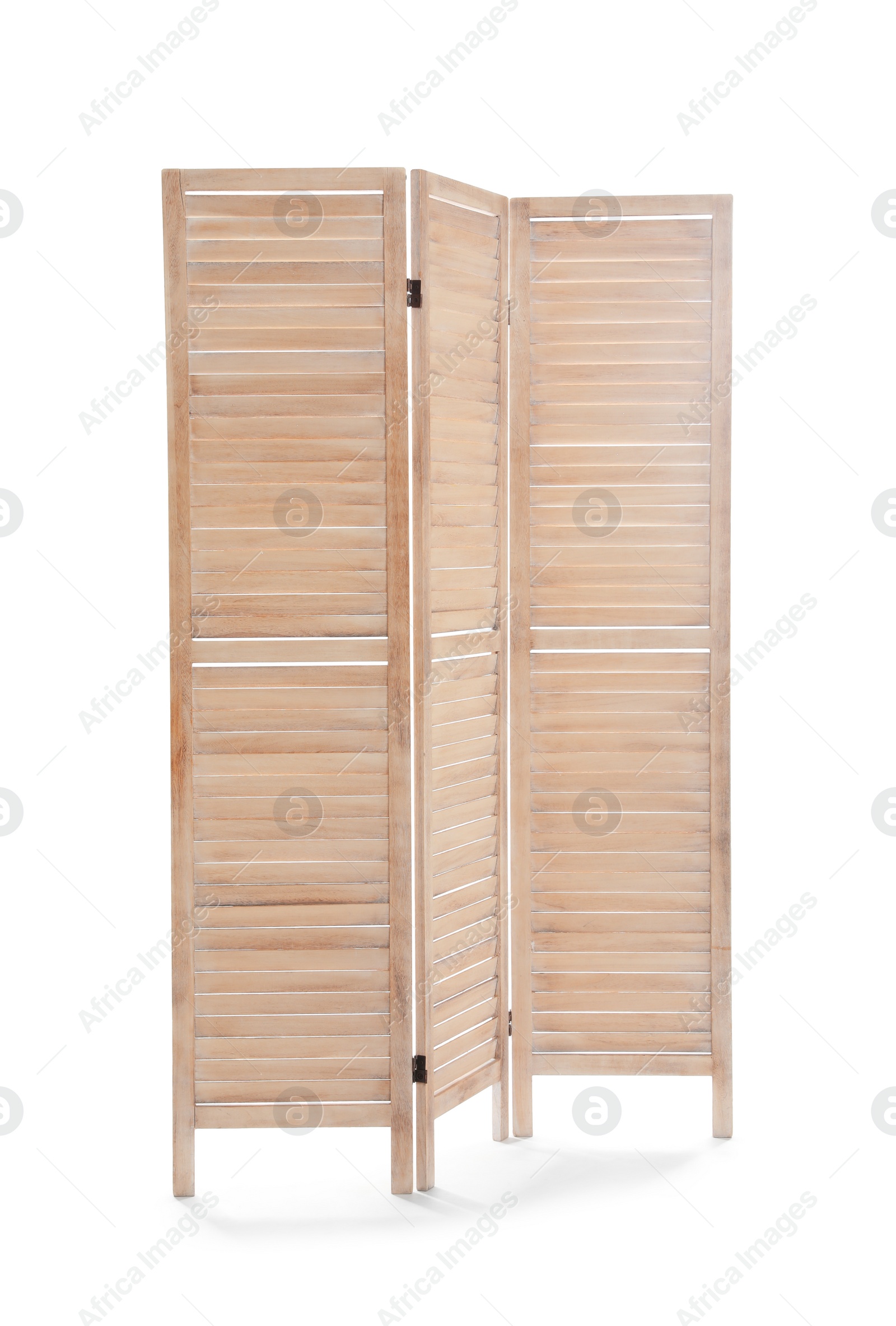 Photo of Wooden folding screen isolated on white. Interior element