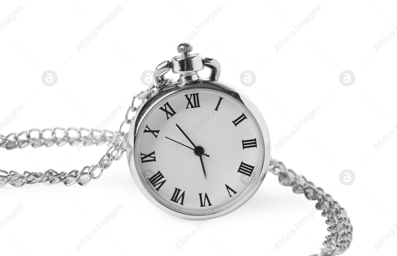 Photo of One silver pocket clock isolated on white